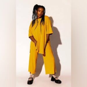 Lex Ribbed Playsuit in Golden Yellow Small NWT